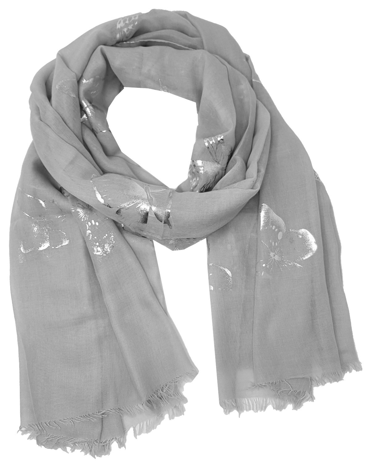 World of Shawls New Butterfly Print Ladies Celebrity Style Scarves Maxi, Scarf, Wrap, Sarong, shawls (Glitter Butterfly Light Silver)