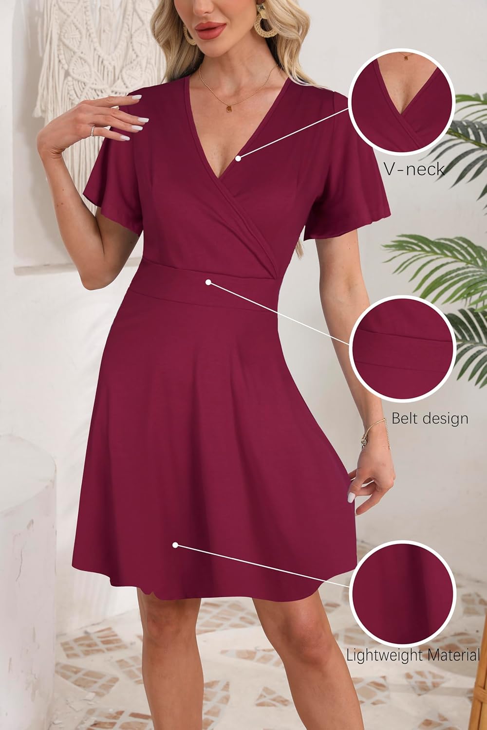 OBBUE Women's Summer Sundress V-Neck Wrap Casual Dress Short Sleeve Floral Party Dresses - Image 4