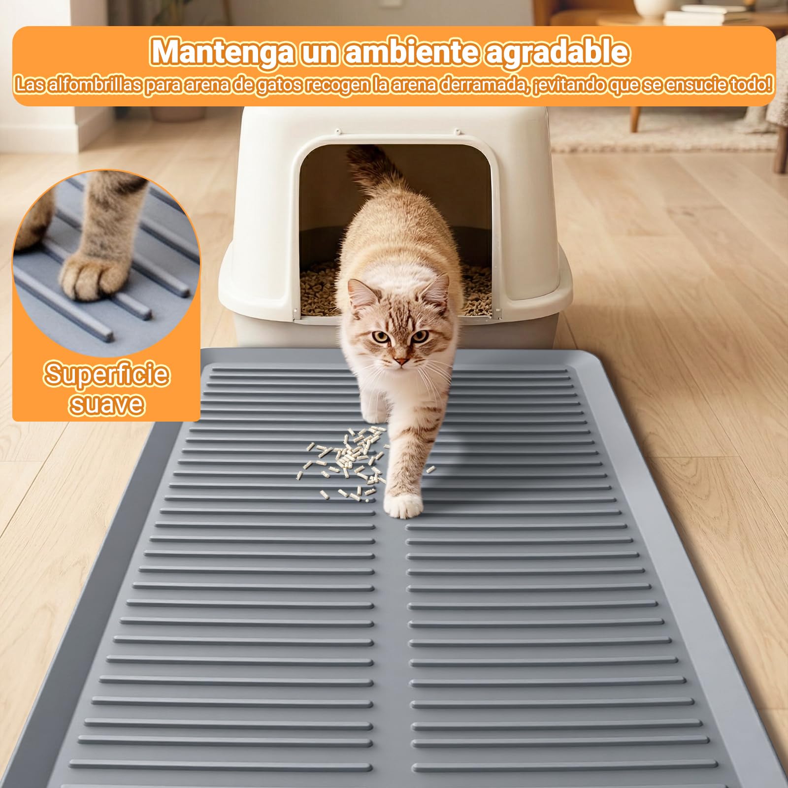 Ycozy Alfombra Gatos Arenero de Silicona, 68x50cm, Alfombrilla Arenero Gato de Goma, Tapete de Silicona de Grado Alimenticio, Impermeable, Fácil de Lavar, Base Antideslizante