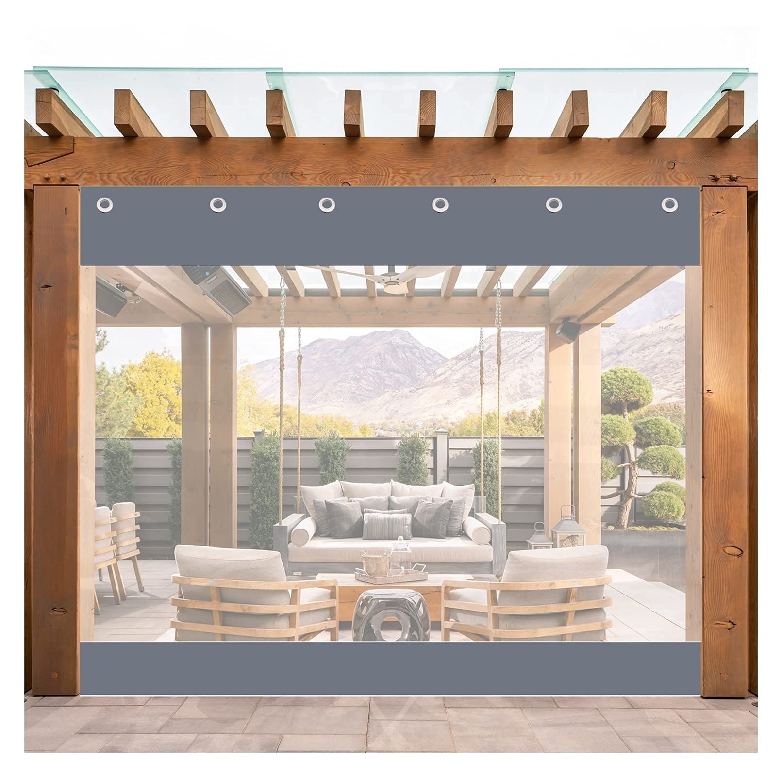 GJZQDKX Heavy Duty Waterproof Clear Tarp Curtain with EyeletsWeather Resistant PVC Tarpaulin Panel for Gazebo Porch Pergola 7x3m GrayDurable Outdoor Partition Curtain