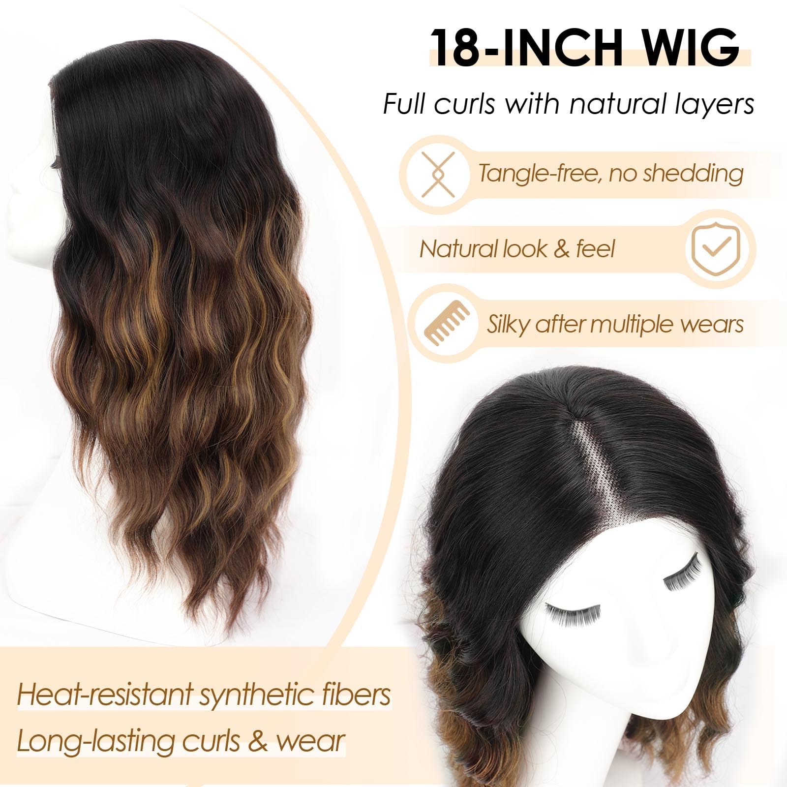 Wavy Curly Glueless Synthetic Wig Medium Length Heat Resistant Daily Party 24 Inch Burgundy/Ginger Long Body Wavy Wigs for Women  main image 4