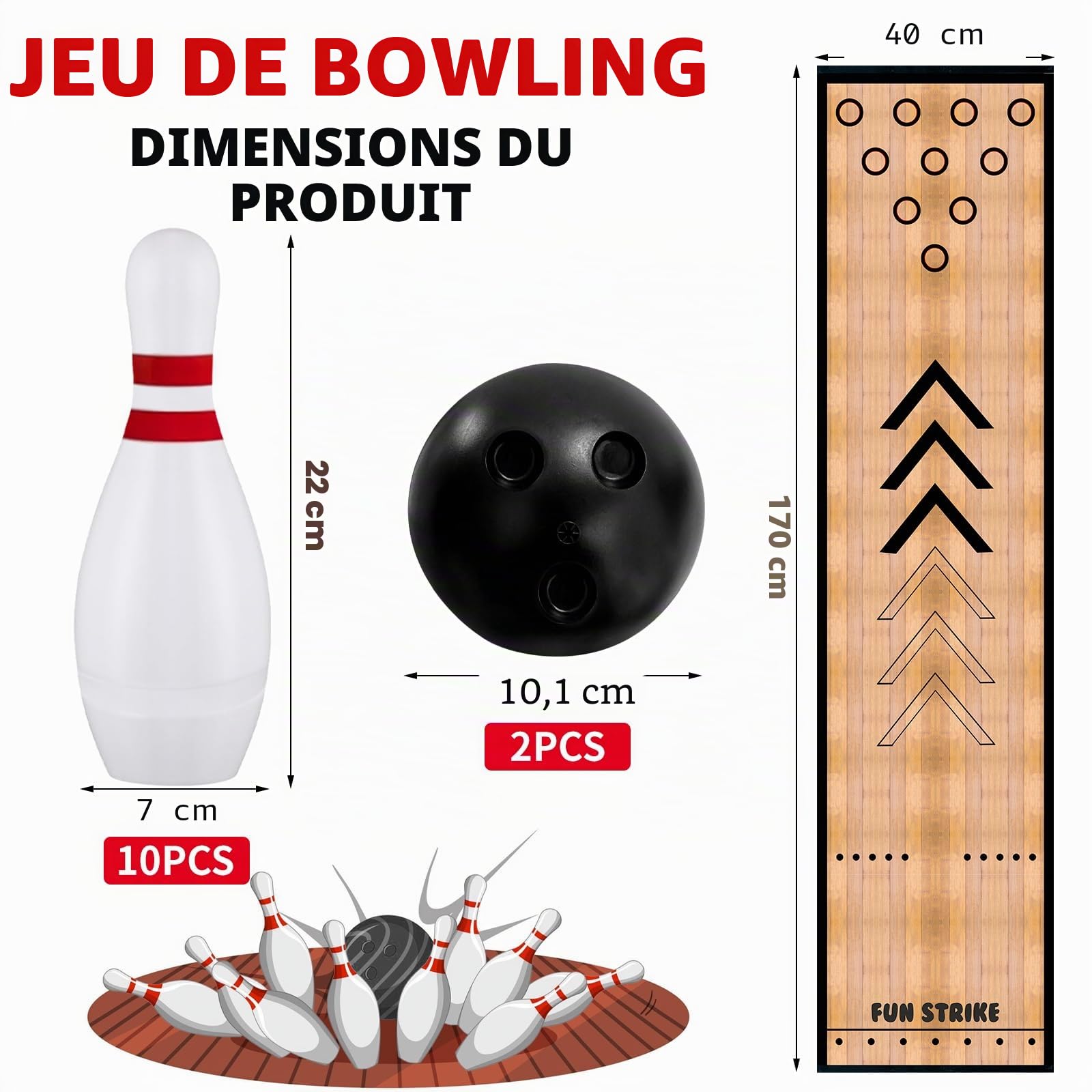 KEAGAN - Mini Set de Bowling, Jeux Complets de Bowling d'Intérieur et d'Extérieur, Set de Bowling pour la Maison, Set de Piste de Bowling avec Voie de Bowling, Quilles de Bowling et Boule, Set de Jeux