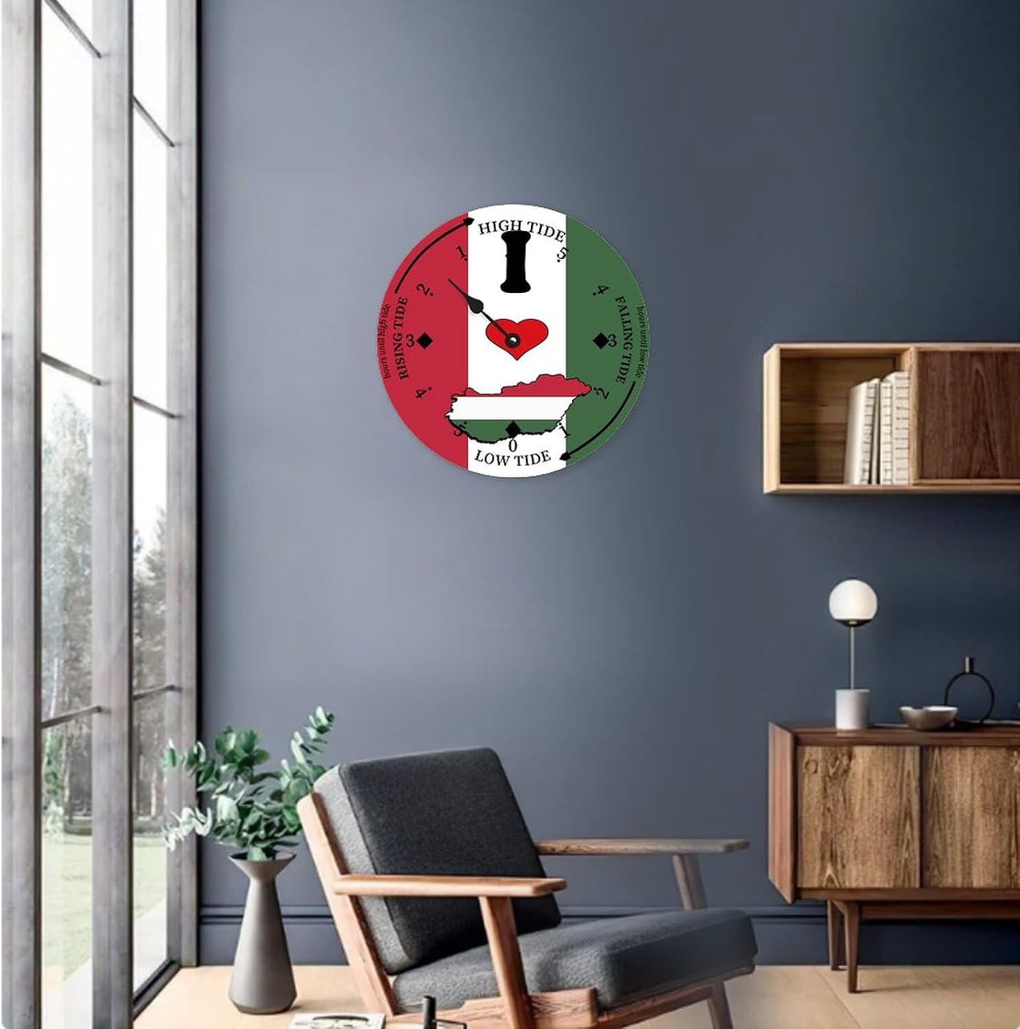 I Love My Country,Hungary Tide Clock Hungary National Flag Wood Tidal Clock with High Tide Low Tide Non-Ticking Tide Clock 15in Wall Tide Movement Clock for Wall Decor Boat Accessories