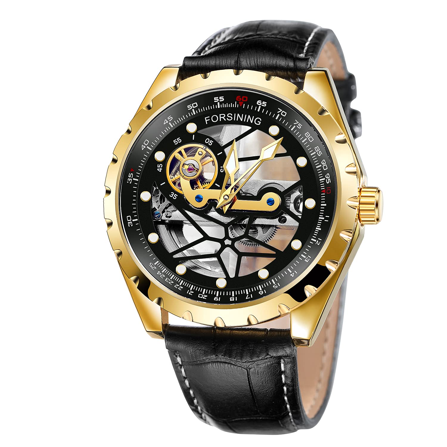 FORSINING Reloj mecánico de lujo para hombre, esfera grande, 48 mm, esqueleto transparente, impermeable, analógico
