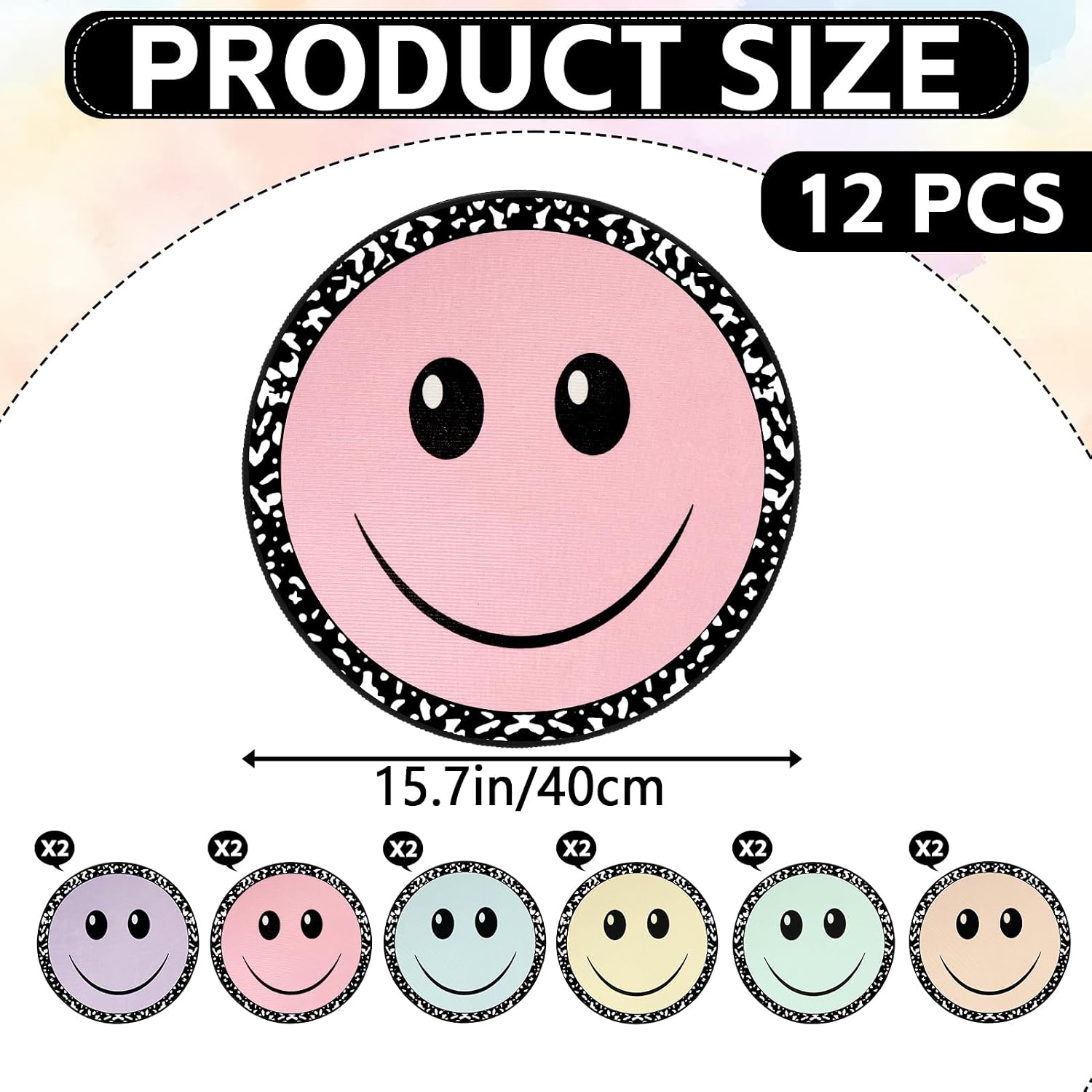 12Pcs Smiley Face Carpet Circle Seats for Classroom Decor 16 Inch Non Slip Floor Cushions Smiley Composition Notebook Classroom Rug Round Floor Mat for Preschool Kindergarten Reading Playing Area