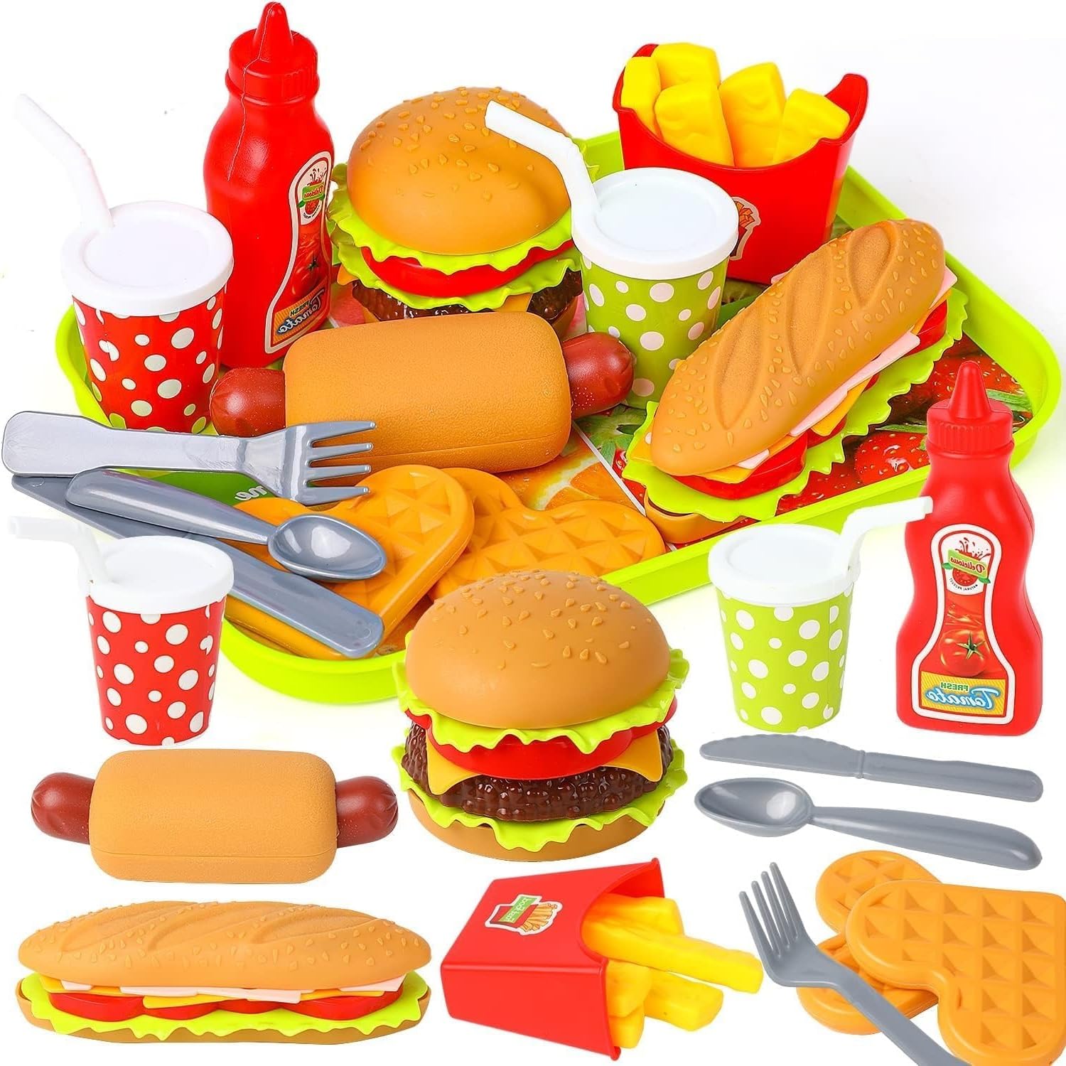 DERAYEE Hamburger Jouet, Groupe Nourriture Jouet Dinette Enfant Aliments pour Garçon Fille, Cadeau Éducatif