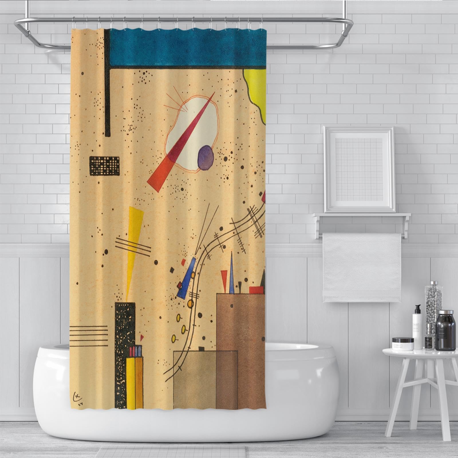 Khaki zasłona prysznicowa dla dzieci Kandinsky Art zestawy zasłon prysznicowych z haczykami nowoczesne abstrakcyjne geometryczne tkaniny poliestrowe zasłony do kąpieli 108 szer. x dł. 182 cm