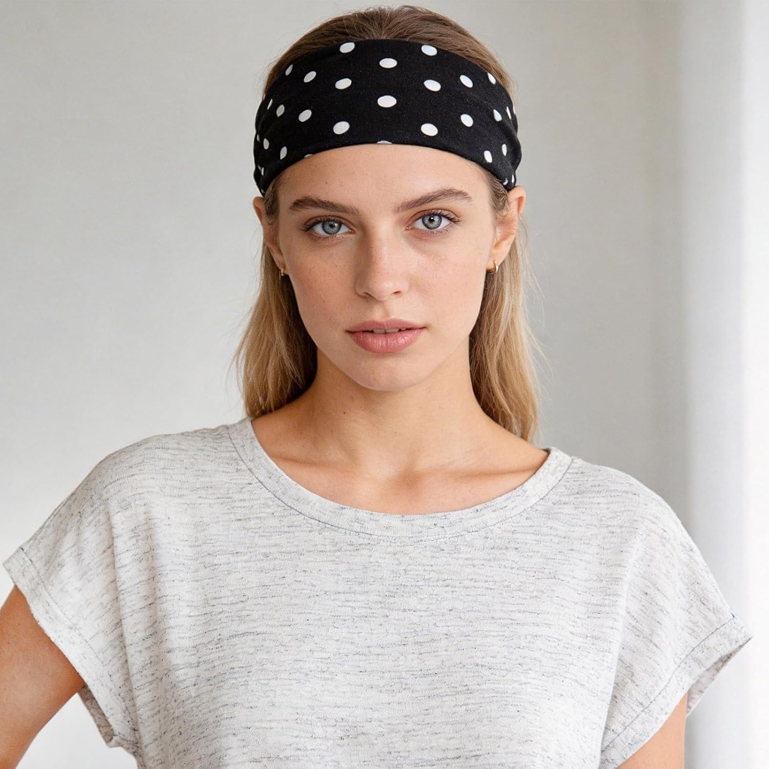 Doneace Polka Dot Headband for Women Men Black White Polka Dot Headbands Cute Hair Accessories Non Slip Elastic Head Bands Fashion Retro Design Head Wraps Soft Wide Headband for Hair Styling 2PCS image 5