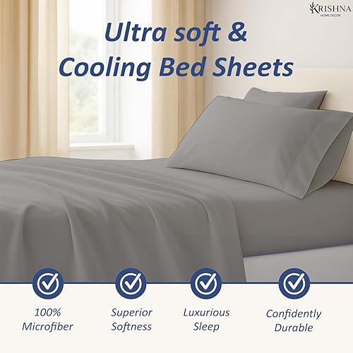 Miniatura 3 de KRISHNA Juego de sábanas prémium de 4 piezas tamaño King de 76 x 80 pulgadas, sábanas de microfibra ultra suaves, resistentes a las arrugas, se