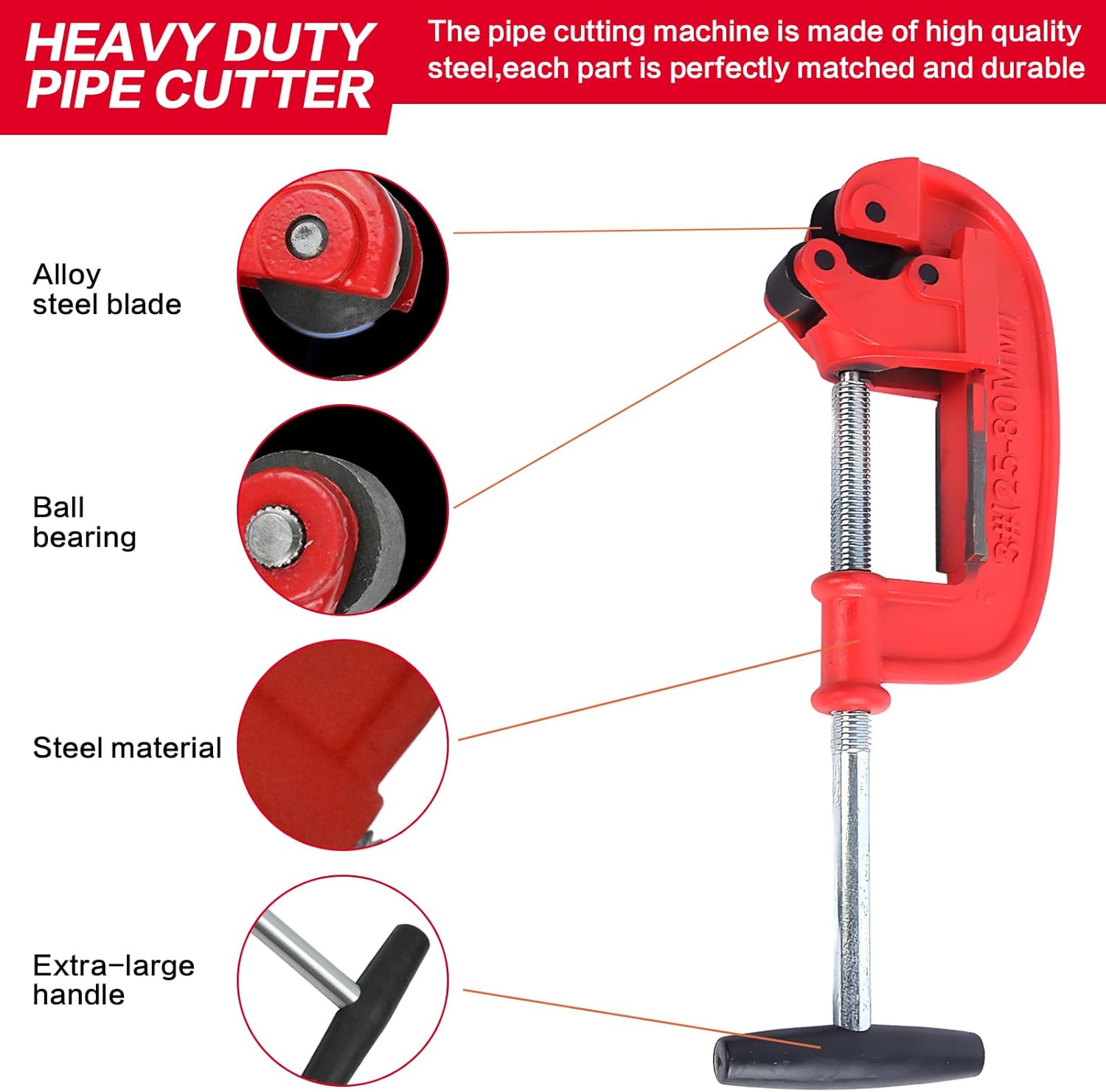 YoShin 1-3"" Pipe Cutter Tool, Heavy-Duty Sharp Pipe Cutters Plumbing with Extra Blade, Cuts Up to Galvanized Pipe, Copper, and Iron Pipe, Steel Tubing Cutter for Metal Cutting, TXE-C7U-32H432
