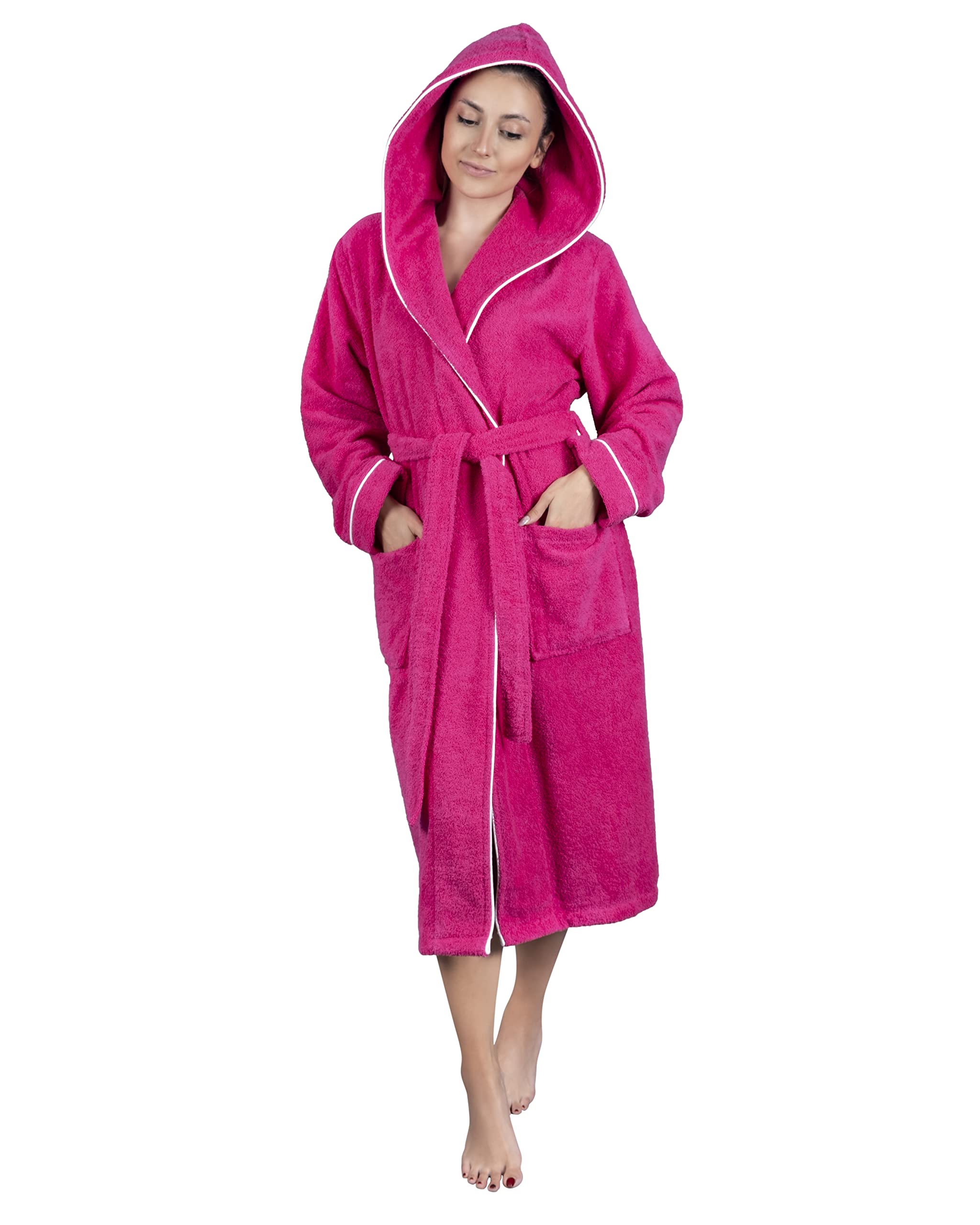 LAYNENBURG Albornoz de Señora - Capucha - largo - 100% Algodón (360g/m2) - OEKO TEX Standard 100 - Tallas S, M, L, XL, XXL, 3XL