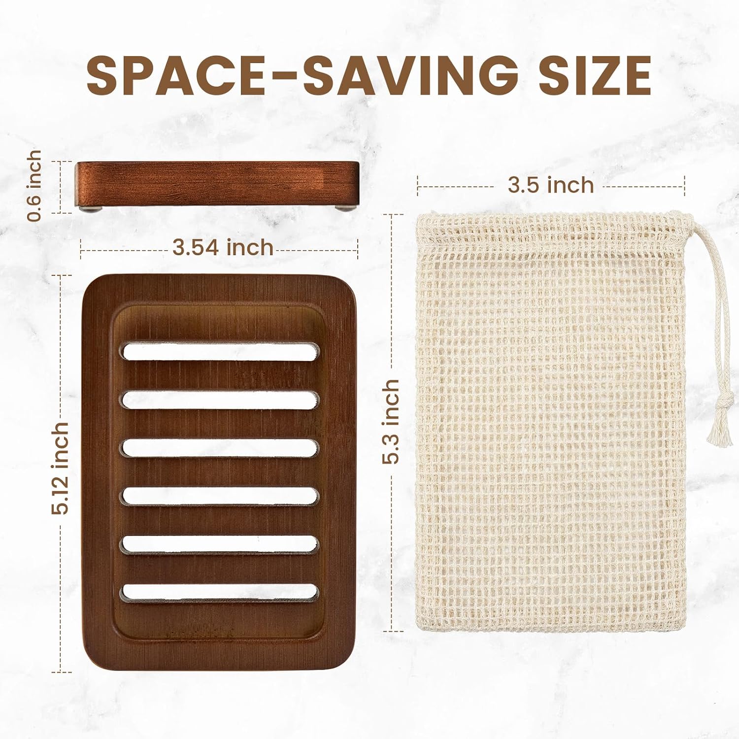 2 Pack Self Draining Bamboo Soap Holder Slotted Walnut Wooden Soap Dish