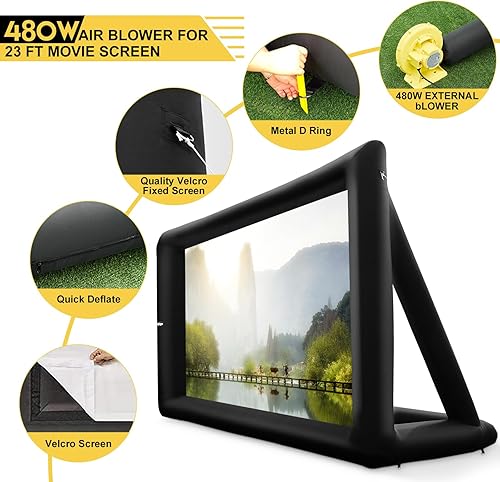 Vista 4 de Proyector inflable de 23 pies, pantalla de proyección al aire libre, portátil, con bolsa de almacenamiento para patio trasero, noches de cine
