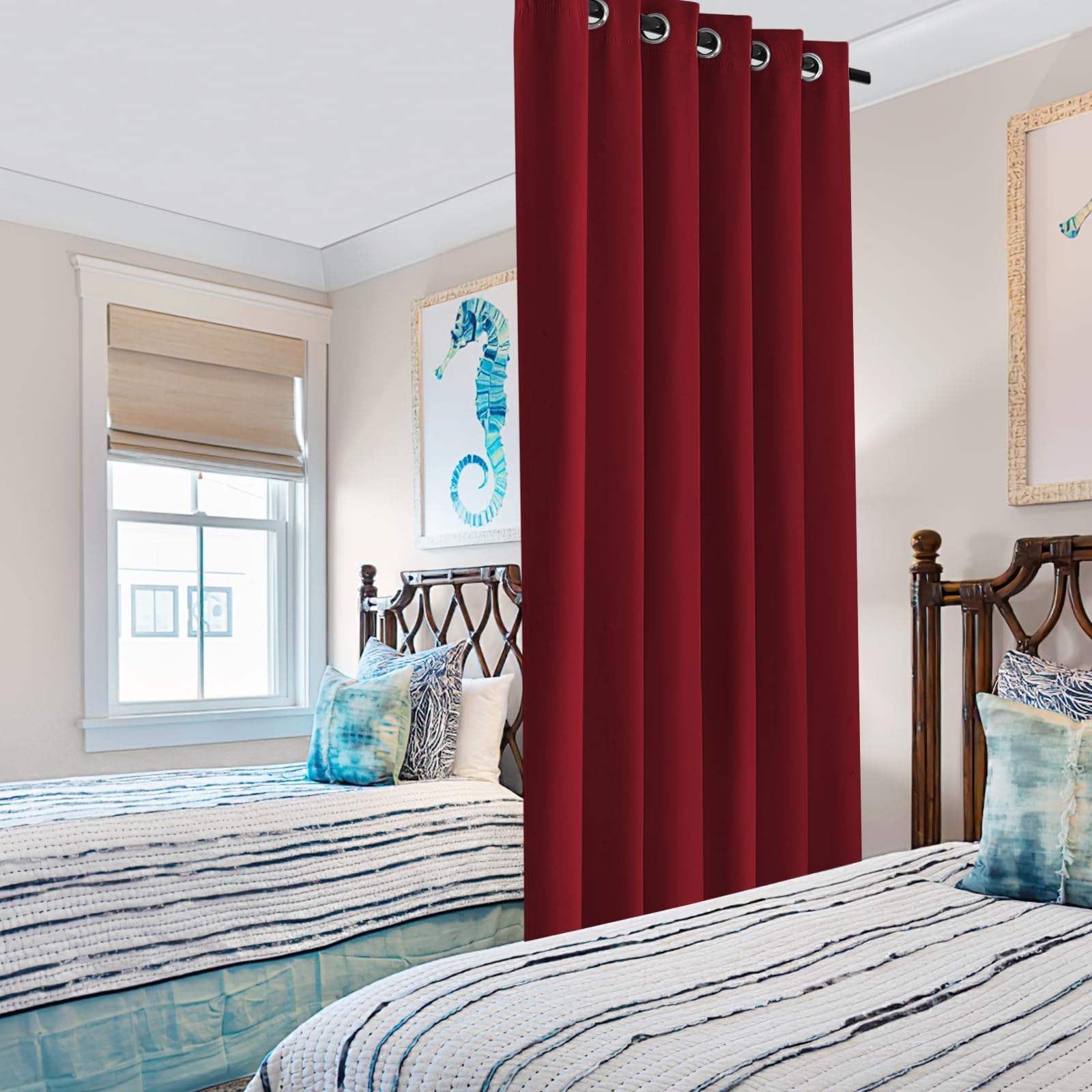 PONY DANCE Tende Cameretta Bambini Rosse Natalizie con Anelli Curtain Oscurante da Interno Isolante Termica Divisorie per Armadio Aperto 1 Pezzo L 200 x A 245 cm