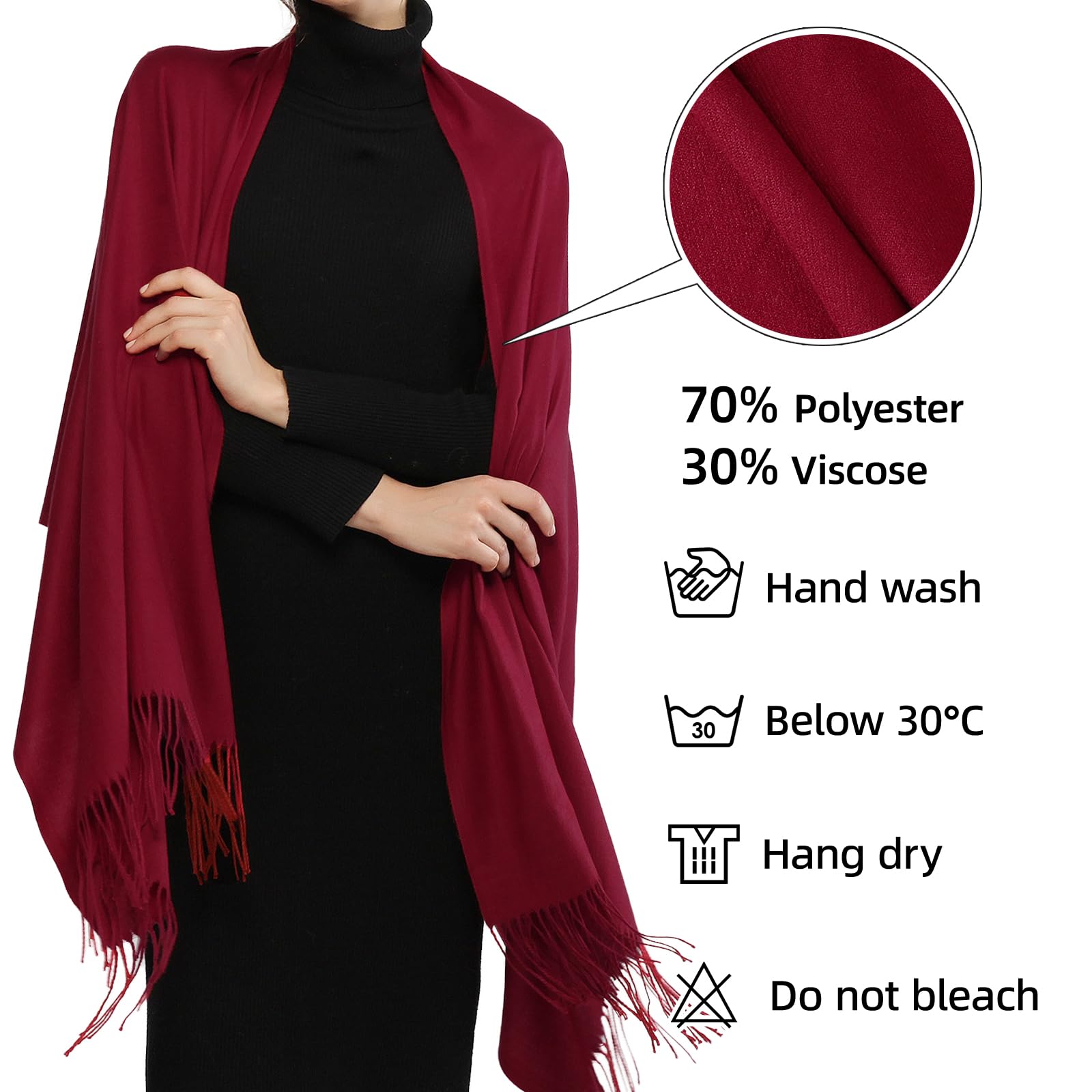 RIIQIICHY Sciarpa Scialle Donna Stola Invernale Pashmina Elegante Cerimonia Con Frange