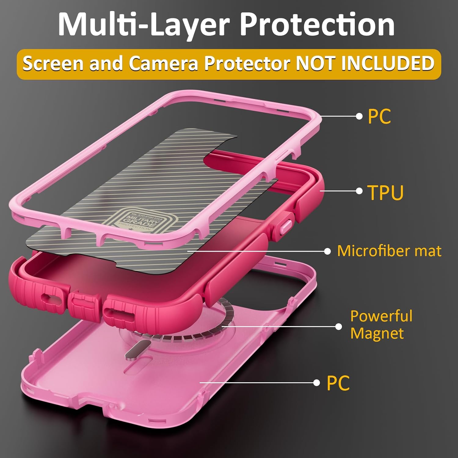 Follaroma for iPhone 15 Pro Max Case, Compatible with MagSafe, Heavy Duty Shockproof Protective Phone Case, Anti-Drop Protection, Dual Layer Magnetic Phone Cover for iPhone 15 Pro Max, 6.7", Pink
