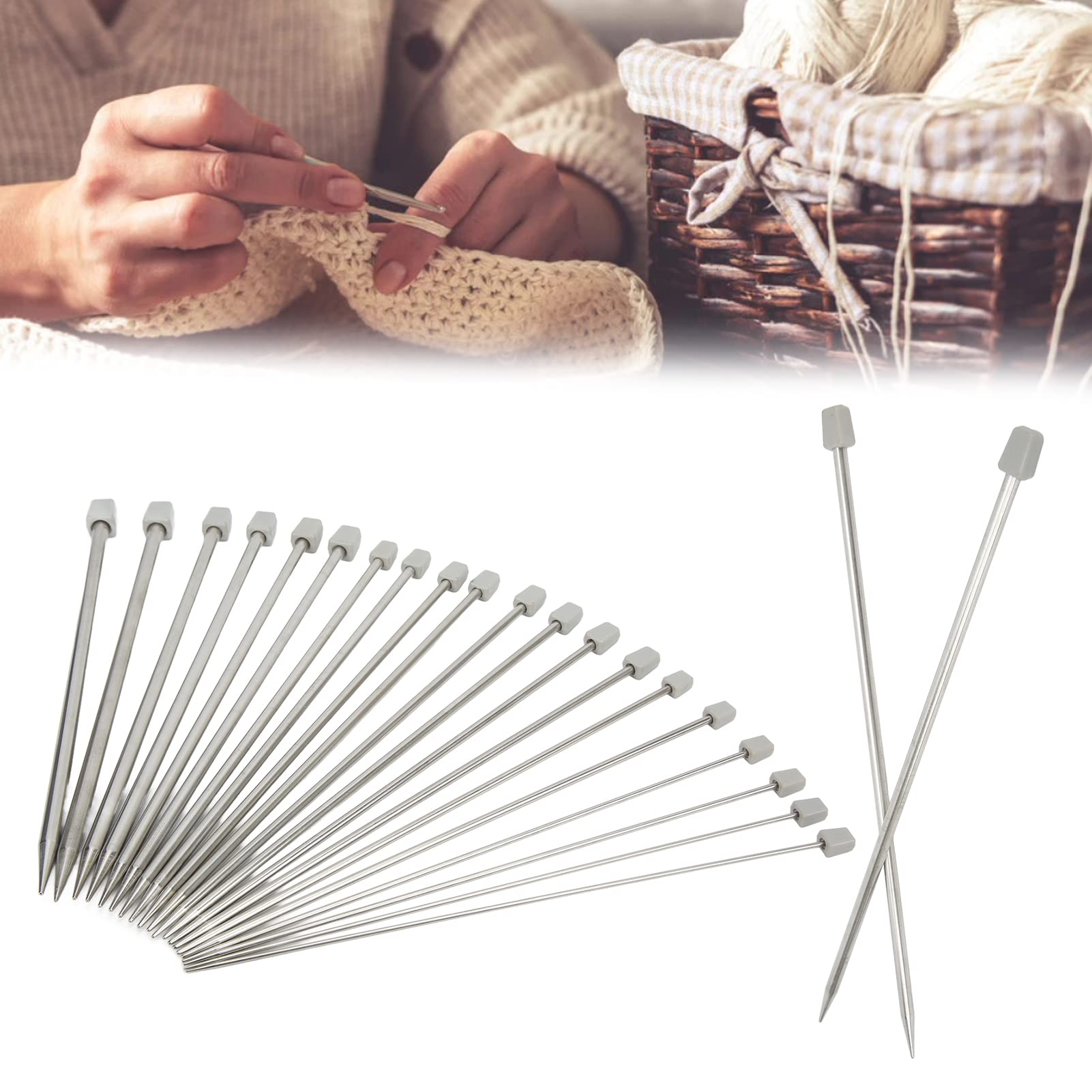 22Pcs Set di Aghi da Maglia in Metallo Lucido 25cm in Acciaio Inossidabile, Knit Weave Craft Strumenti per Cucire Fai da Te Aghi da Maglia Artigianali per Calze, Sciarpe, a Maglia