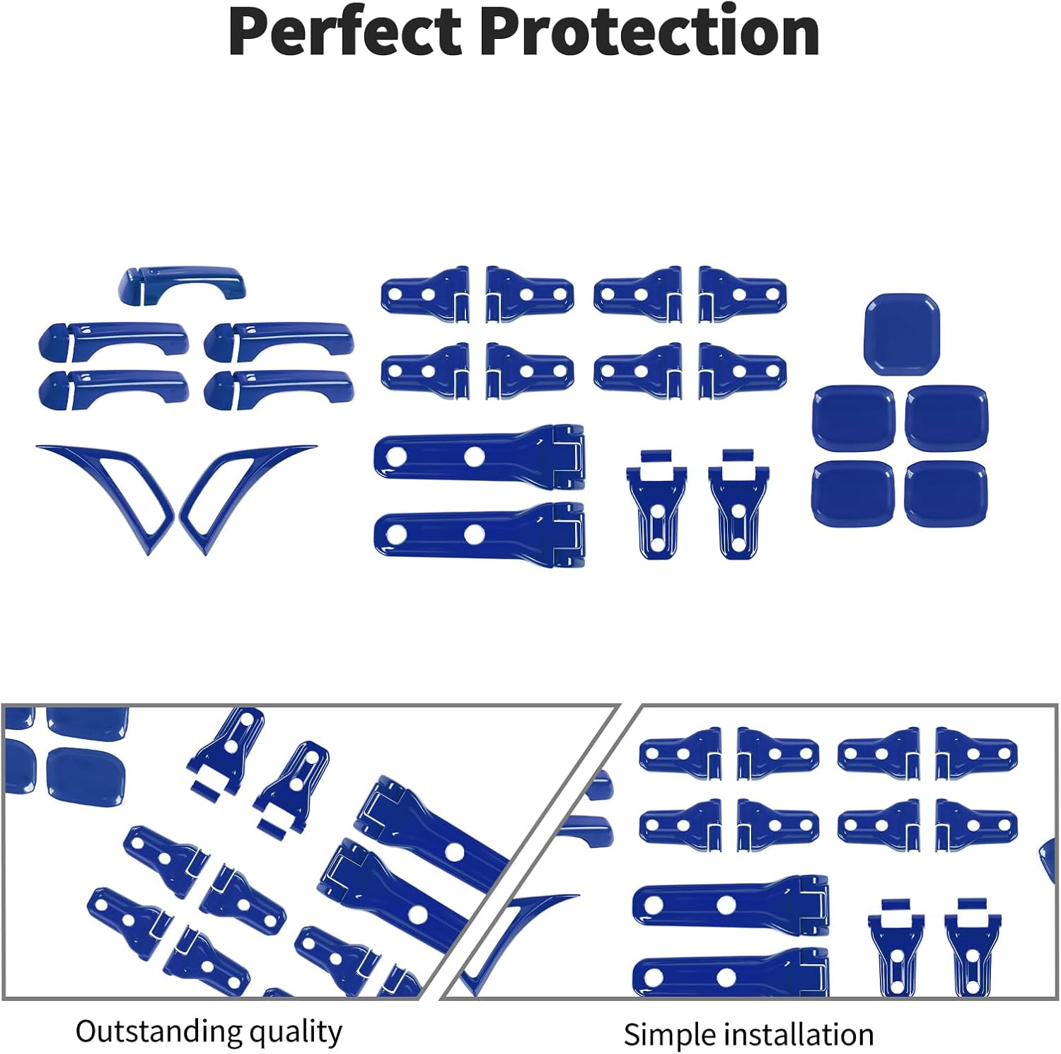 JWWY Exterior Cover Trim Kit for 2018–2026 Jeep Wrangler JL JLU, Full Door Handle Hood Hinge Side Air Vent Exterior Door Bowl, 41PCS Blue