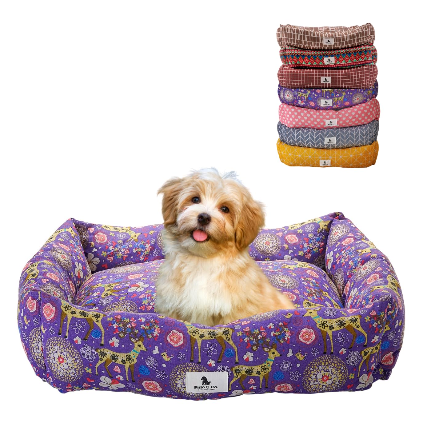 & Co. Dog Bed - Small & Medium Dogs - Extra Soft & Comfortable 100% Linen - Washable Puppy Mat for Crate or Car Canine Cooling Accessories for Pets Furniture for Dogs Cats (Purple, Small)