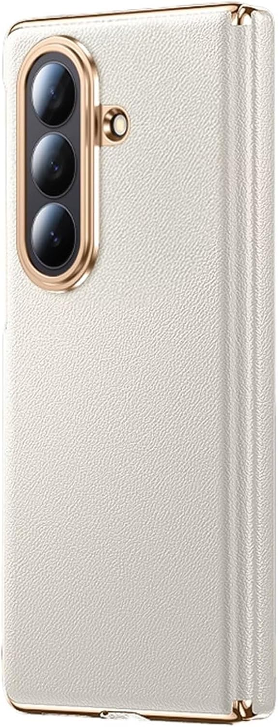 Case for Samsung Galaxy Z Fold 7, Slim Light Luxury Business Leather Case with Lens Hinge Protection Cover Anti-Fingerprint for Galaxy Z Fold 7 White