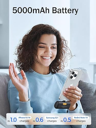 Miniatura 3 de Taegila Cargador portátil pequeño USB C Power Bank de 5000 mAh, mini batería de teléfono celular con cable integrado, pantalla LCD y luz LED para