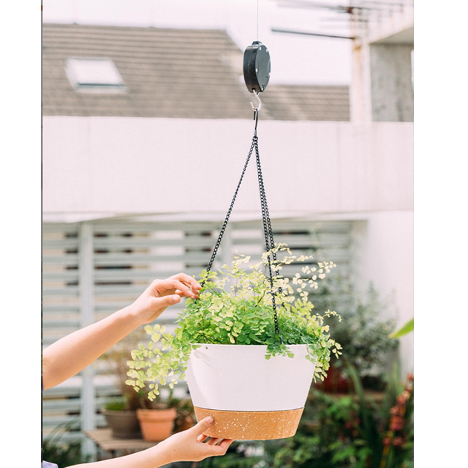 Kit 2 Poulies Rétractables Pour Plantes Suspendues - Système Réglable 90cm, Charge 8kg, Mousquetons