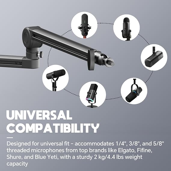 Low Profile Mic Arm Adjustable Mic Stand for Streaming Podcasting Recording