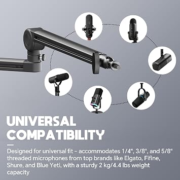 Low Profile Mic Arm Adjustable Mic Stand for Streaming Podcasting Recording