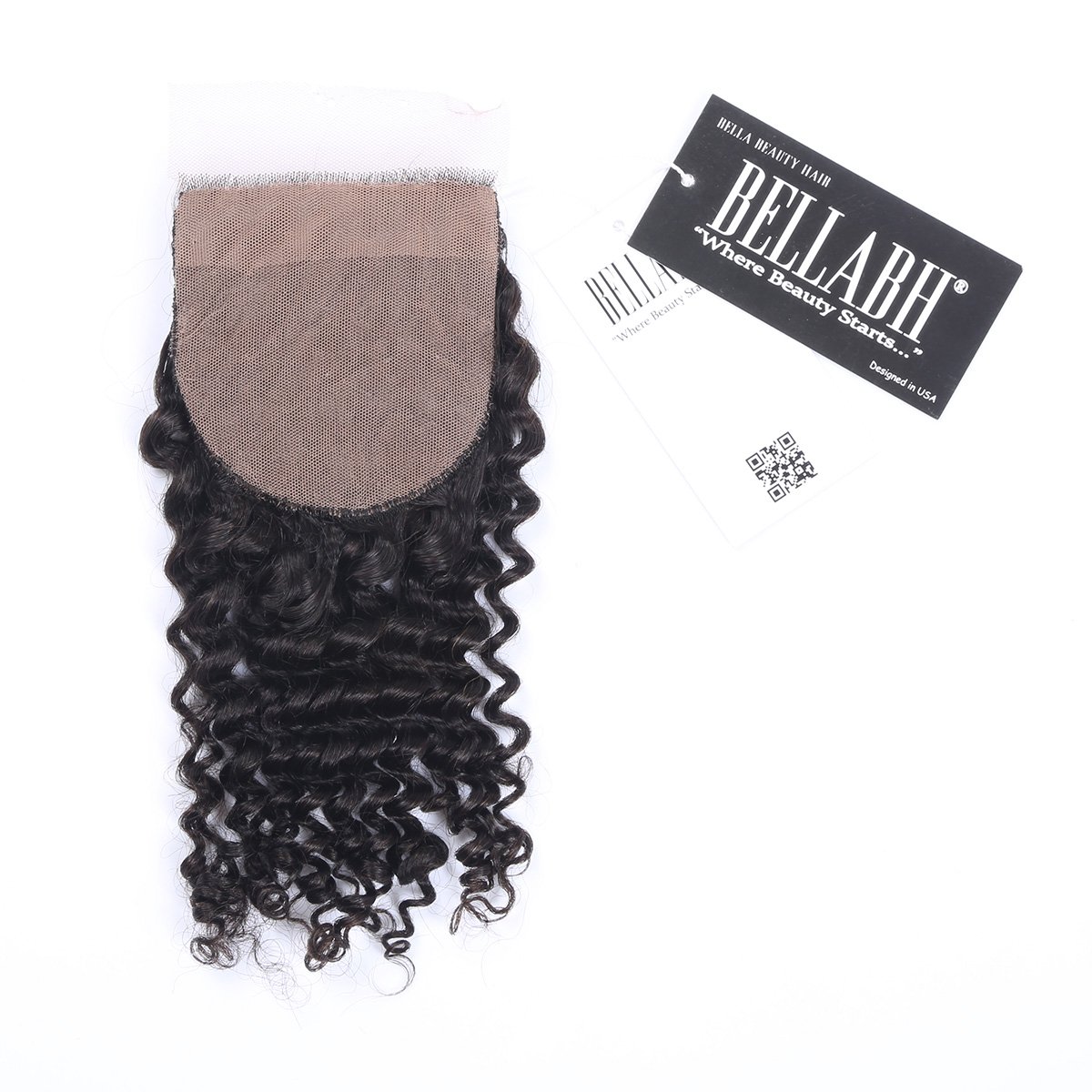 BELLABH Bella Beauty Hair, Middle Parted Natural Color 100% Unprocessed Deep Wave Curly Silk Based Lace Closure, (1 Piece 12inch, Natural Color)