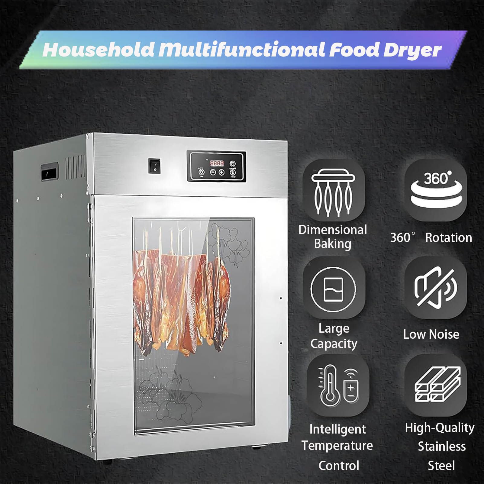 Dry Aged Reifeschrank Aus Edelstahl, Dörrgerät Und Trockenschrank Für Fleisch, Große 14 Aufhängestangen, Temperaturregelung Von 30-90℃, Zum Trocknen Von Biltong, Fleisch Und Wurst