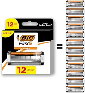 BIC Flex 5 Refillable Razors for Men, Long-Lasting 5 Blade Razors Refills for a Smooth and Comfortable Shave, 12 Razor Cartridges