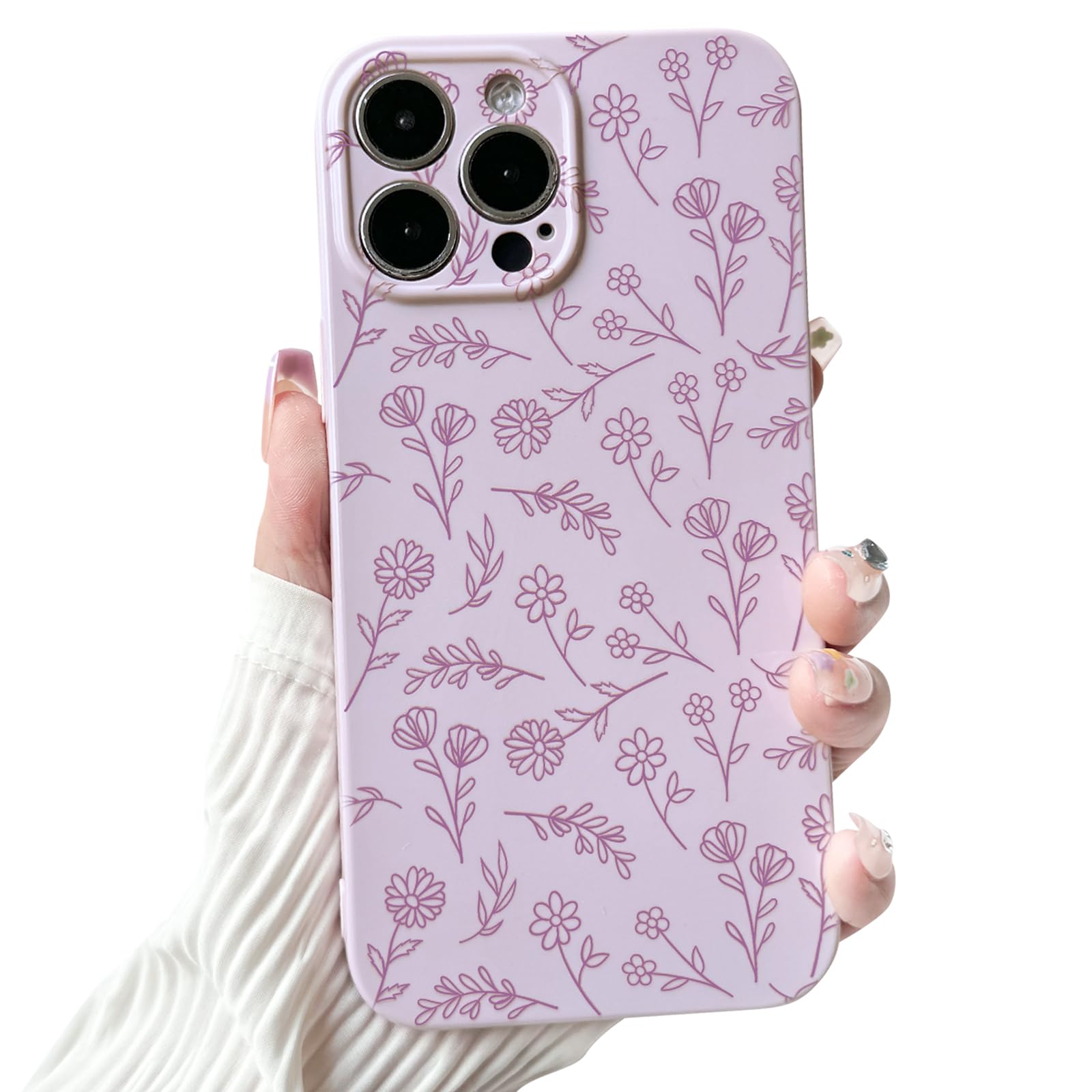 NITITOP Compatible with iPhone 15 Pro Case Cute for Women Girl Vintage Flower Floral Leaves Pattern Trendy Slim Fit TPU Silicone Shockproof Girly