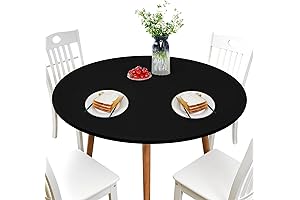NEWISHER 60-inch Round Fitted Black Spandex Table Cover with Elastic Edged