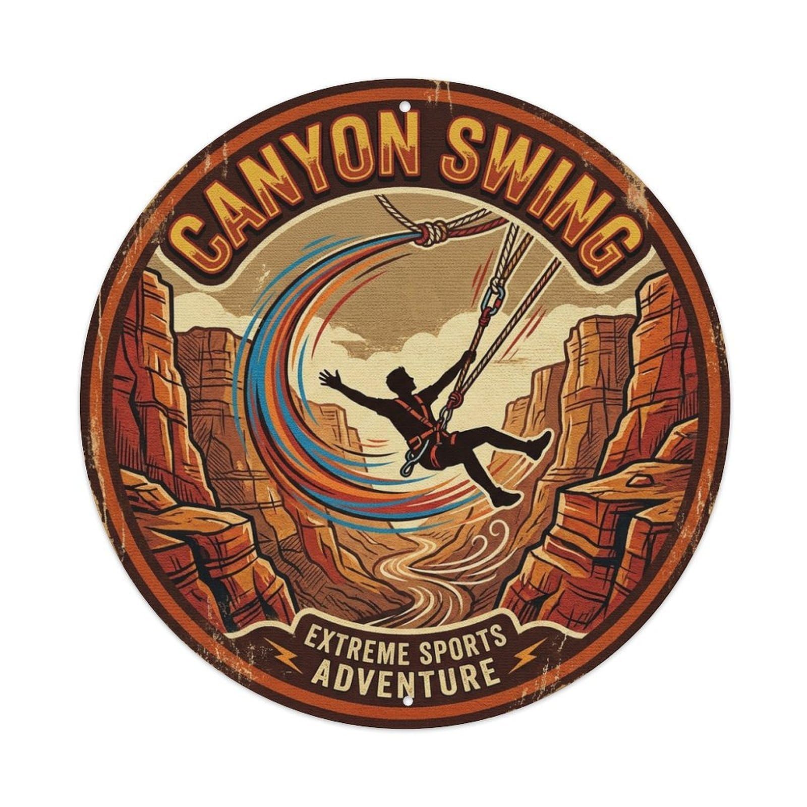 Canyon Swing Cliff Outdoor Adventure Illustration Metal Tin Sign