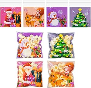 Christmas Cellophane Bags, 100 PCS Self Adhesive Christmas Cookie Bags Treat Bags 4 Styles Clear Candy Bags Plastic Gift Bags For Xmas Party Favors Baking Sweets Goodies Bag A9SDBGD