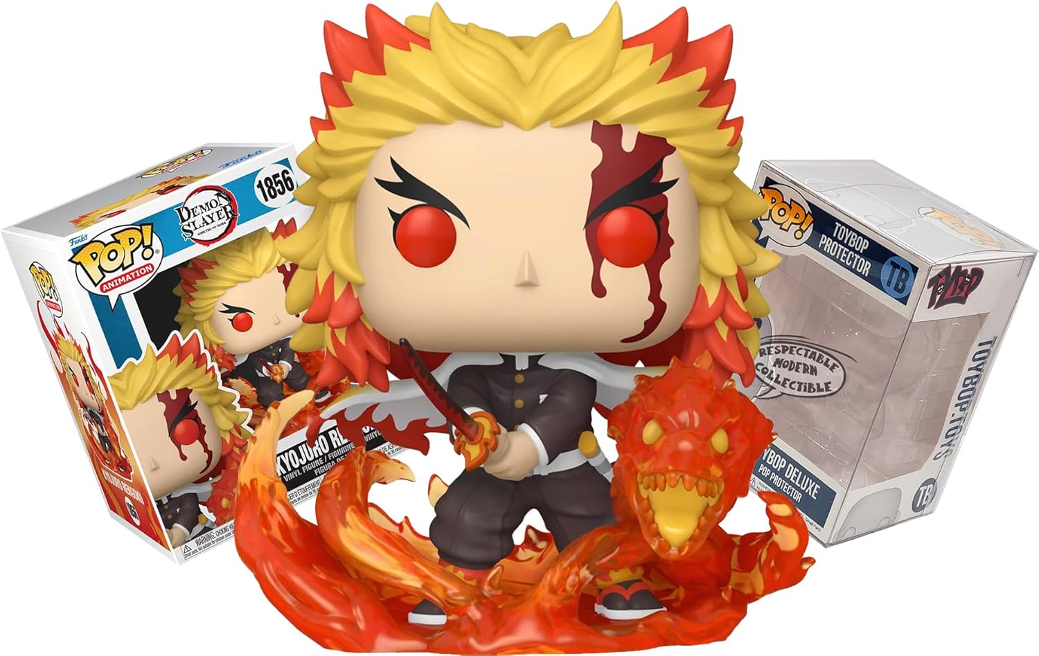 Funko Premium Size Kyojuro Rengoku 9th Form with Flame Dragon and Sword + Pop Protector: Demon Slayer Pop! Animation Vinyl Figure (Gift Set Bundled with ToyBop Brand Box Protector Collector Case)
