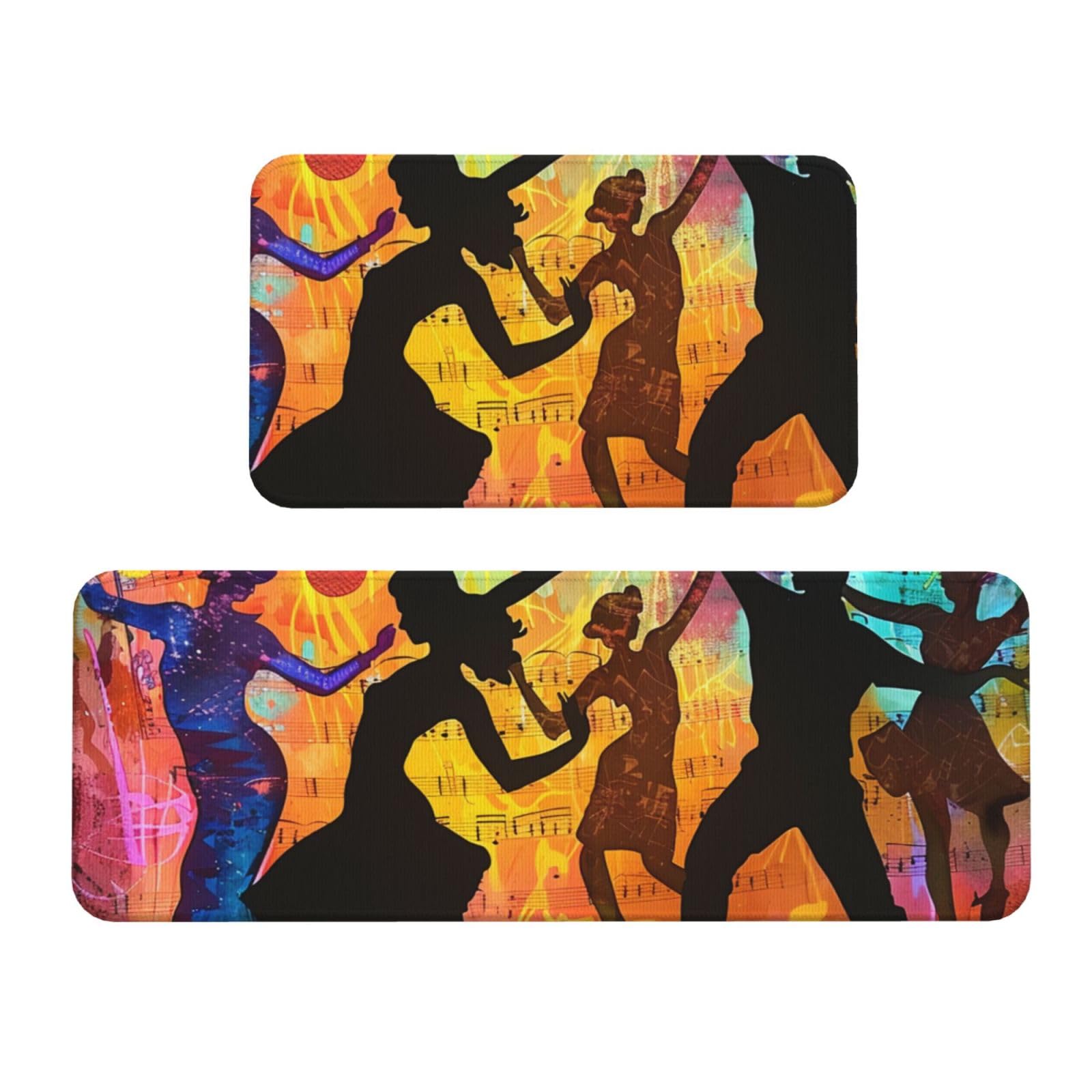 Set di 2 tappetini da cucina con stampa danza con musica, antiscivolo, assorbenti, per feste, casa, cucina, ufficio
