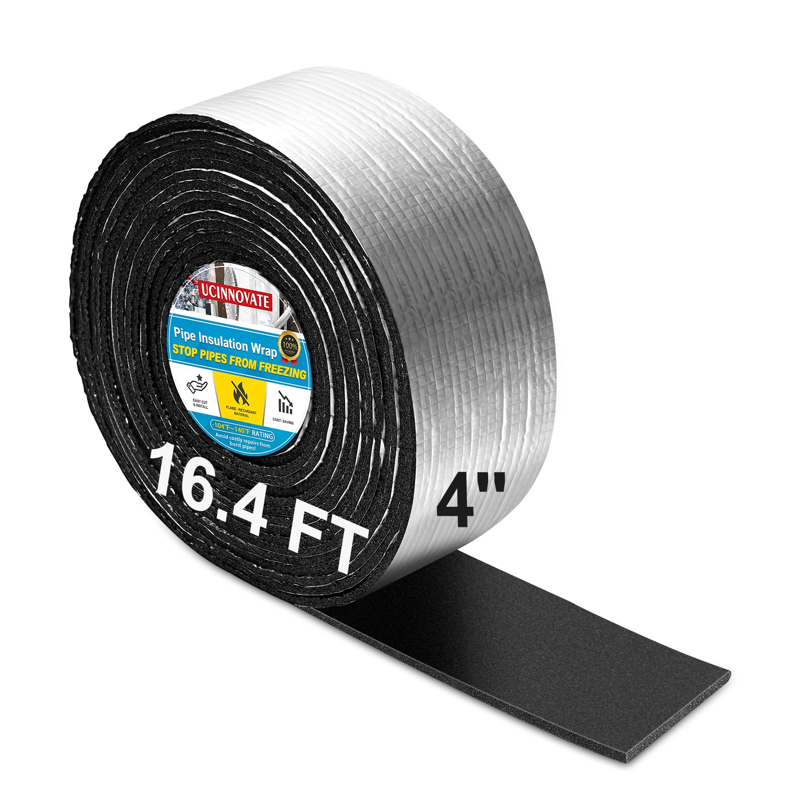 Extra Wide Pipe Insulation Wrap 10cmx5m, Self Adhesive Foam and Foil Tape for Winter Freeze Protection, AC Line Insulation Cover for Outdoor HVAC Tube Water Copper Pipes, Reduce Heat Loss