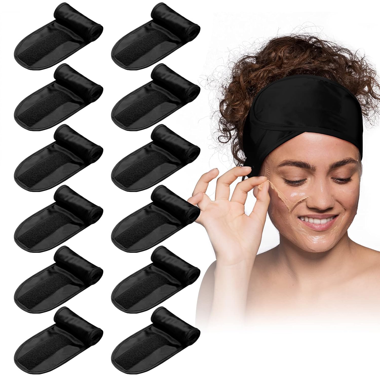 12 Packs Silky Spa Facial Headband Adjustable Hair Strap