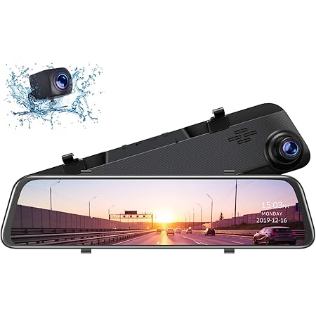 TOGUARD 12" 2.5K Mirror Dash Cam for Cars GPS Voice Control Rear View Camera Touch Screen Front and Rear Dual Lens Dash Cameras Waterproof Backup Camera with Parking Assistance Night Vision