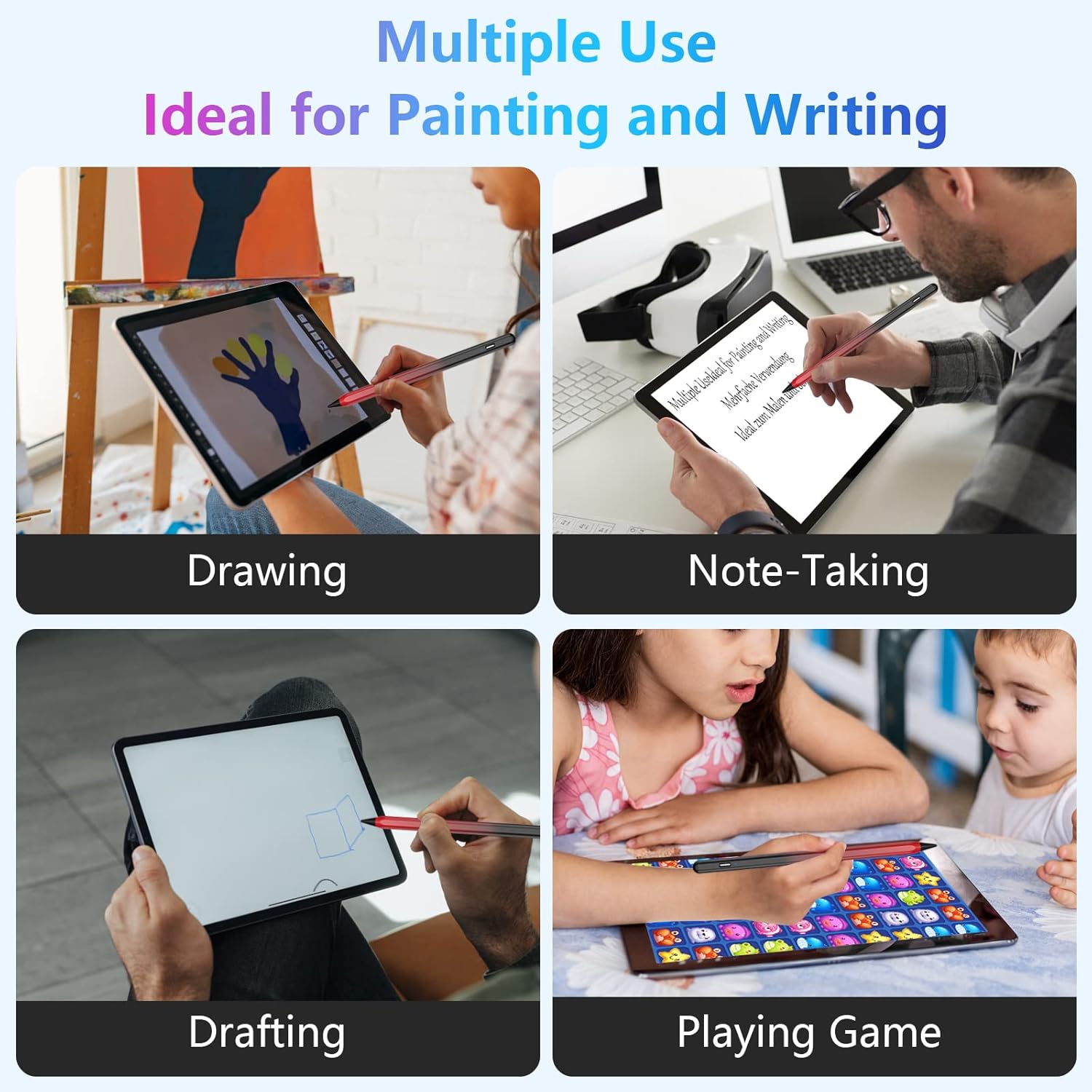 Stylus Pen for iPad 2018-2023 with Palm Rejection, Active Pencil for iPad 10th/9th/8th/7th/6th Gen, for iPad Pro 11/12.9 inch, for iPad Air 5th/4th/3th Gen, for iPad mini 6th/5th Gen (Black and Red) - Image 4