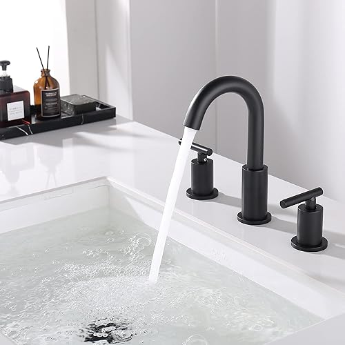 Miniatura 6 de Bathroom Faucet Black with Pop Up Drain and Supply Hose, 8 Inch 2 Handles 3 Hole Widespread Bathroom Faucet, ChiLDano Black Matte Bathroom Faucet