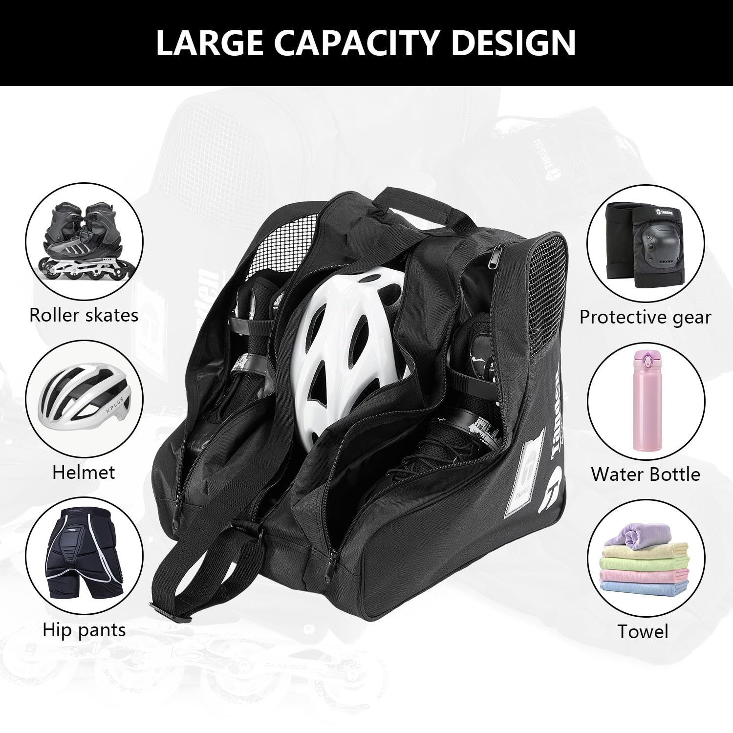 Tanden Roller Skate Bag Ice Skate Bag for Kids and Adult, Roller Blade Bag Figure Ice Skating Bag to Carry Ice Skates Inline Skate Bag Black
