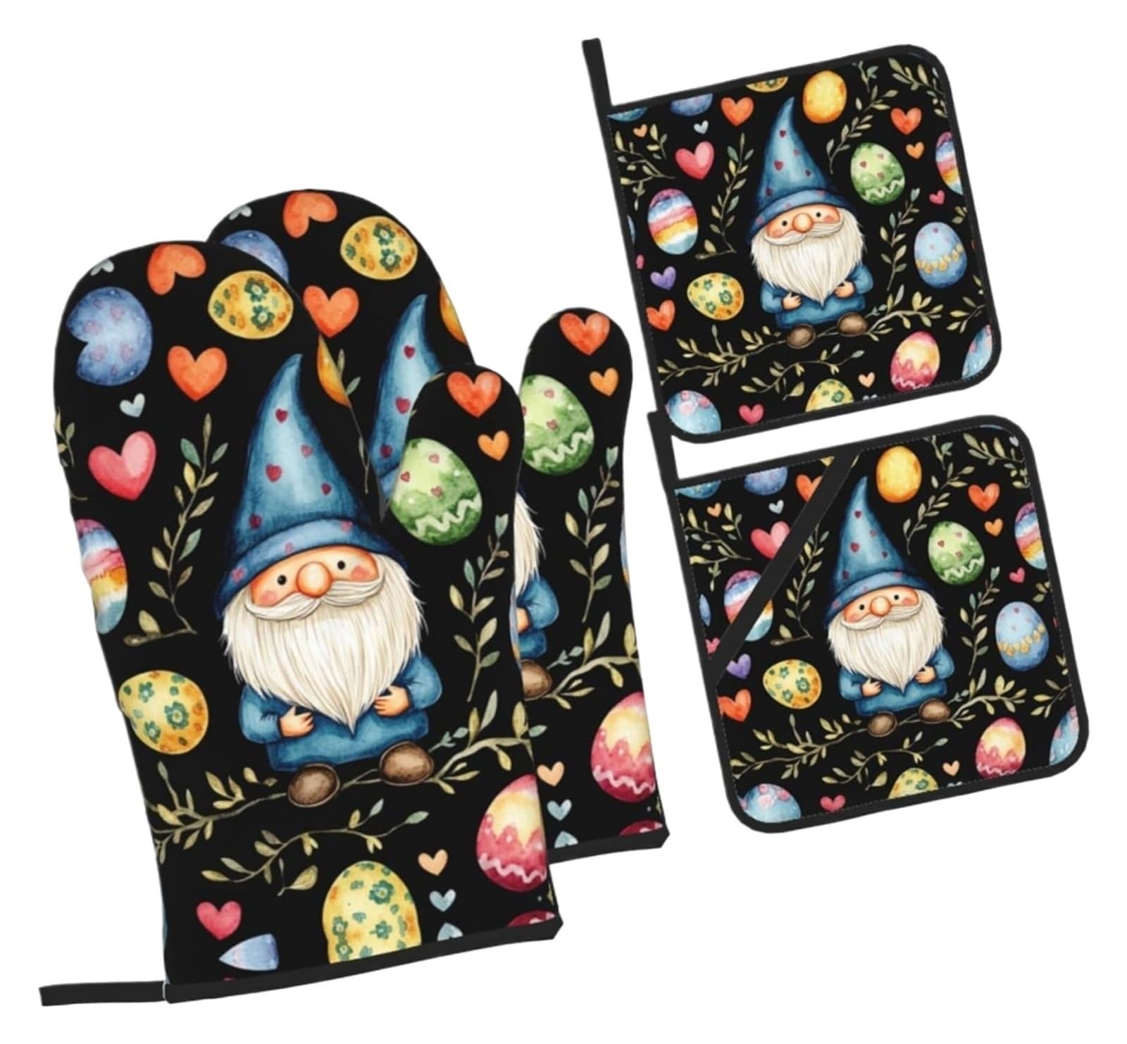 Gants cuisine antidérapants pour plats chauds et mitaines de four Easter Gnomes Black de Pâques