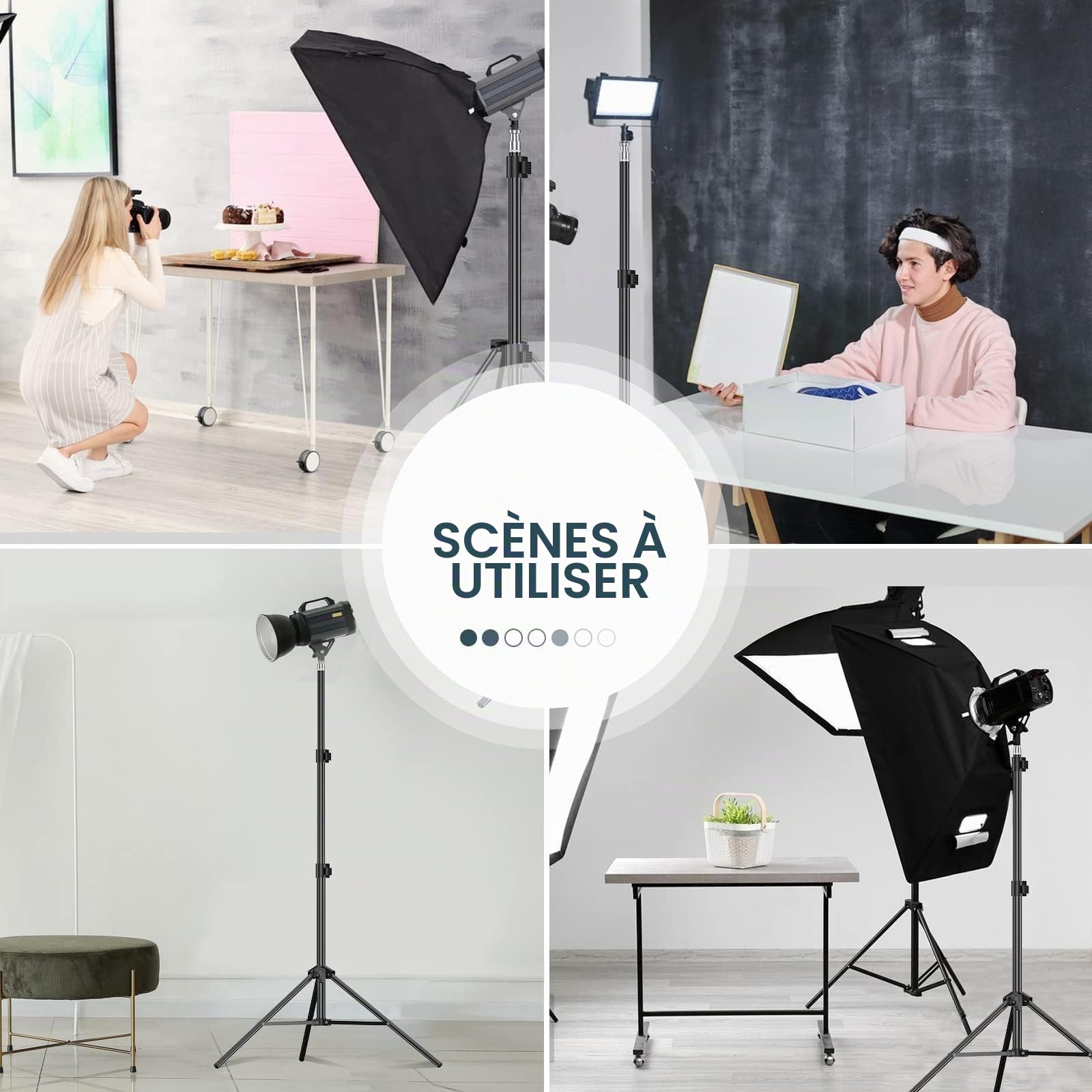 EMART Support pour Éclairage Lot de 2 de 210cm avec Sac de Transport Portable pour Éclairage en Aluminium, Studio Photo, Vidéo, Portrait de Photographie, Réflecteur, Softbox, Parapluie