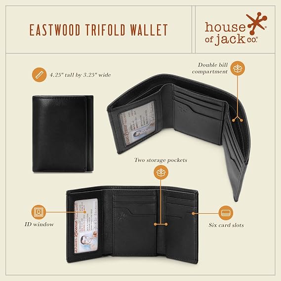 House of Jack Co. Eastwood Men's Trifold Wallet,RFID Blocking,Bill Divider