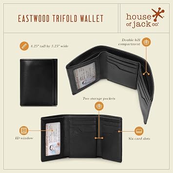 House of Jack Co. Eastwood Men's Trifold Wallet,RFID Blocking,Bill Divider