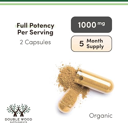 Miniatura 6 de Double Wood Cápsulas orgánicas de hongos melena de león (300 unidades), para apoyo al enfoque y salud inmunológica, probadas y cultivadas por