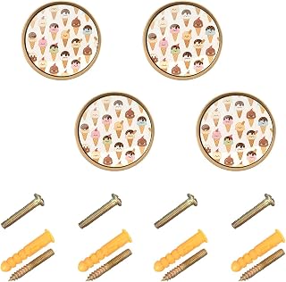 4 Pack Kawaii Ice Cream Cabinet Knobs Round 1-1/4 Inch (32 mm) Dresser Drawer Pulls Kitchen Cabinet Hardware Handles Knobs for Dresser Kitchen Drawer