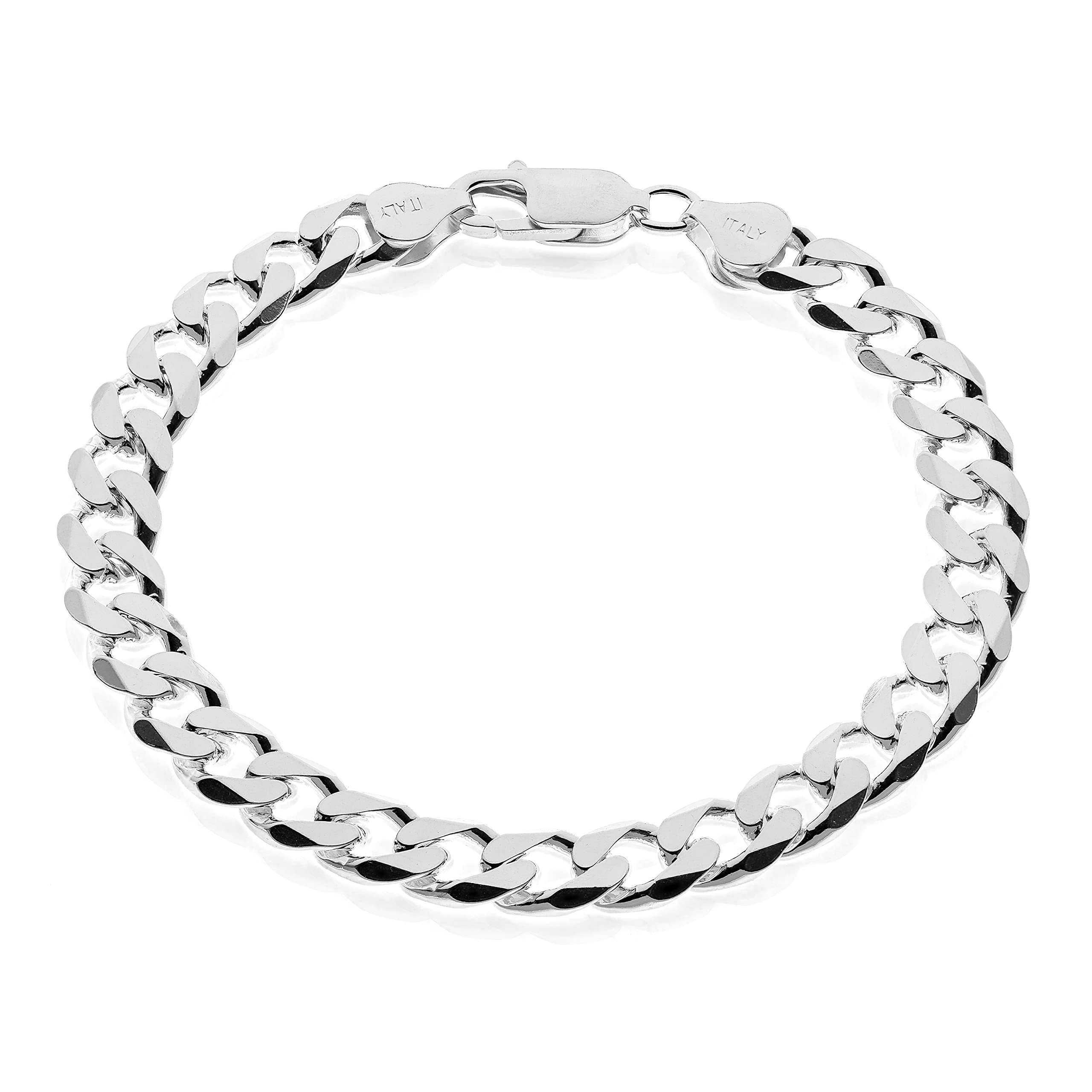 AKA GioielliPulsera Plata de Ley 925 Maciza - Cadena de Eslabones Cubanos de 7 mm u 8 mm para Hombres y Mujer Longitud: 21 23 cm